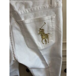 Ralph Lauren Black Label White Straight Leg Denim Jeans Gold Pocket Logo 28
